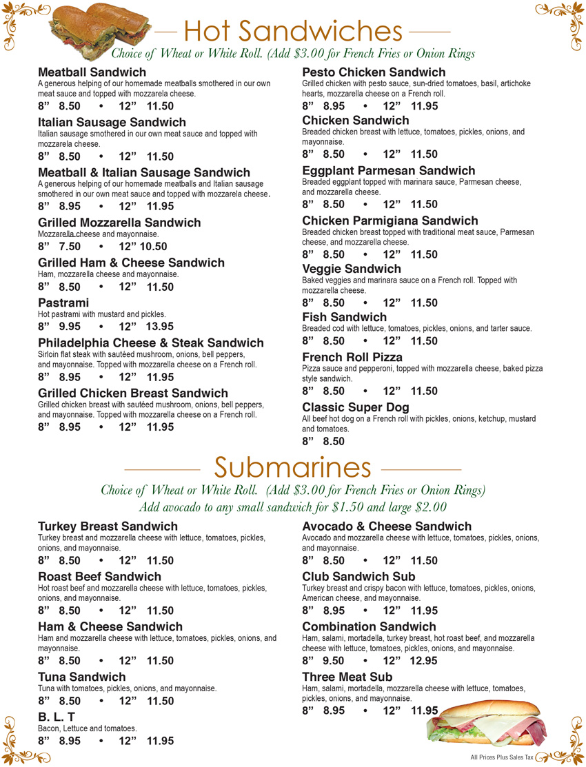 menu - subs-sandwiches